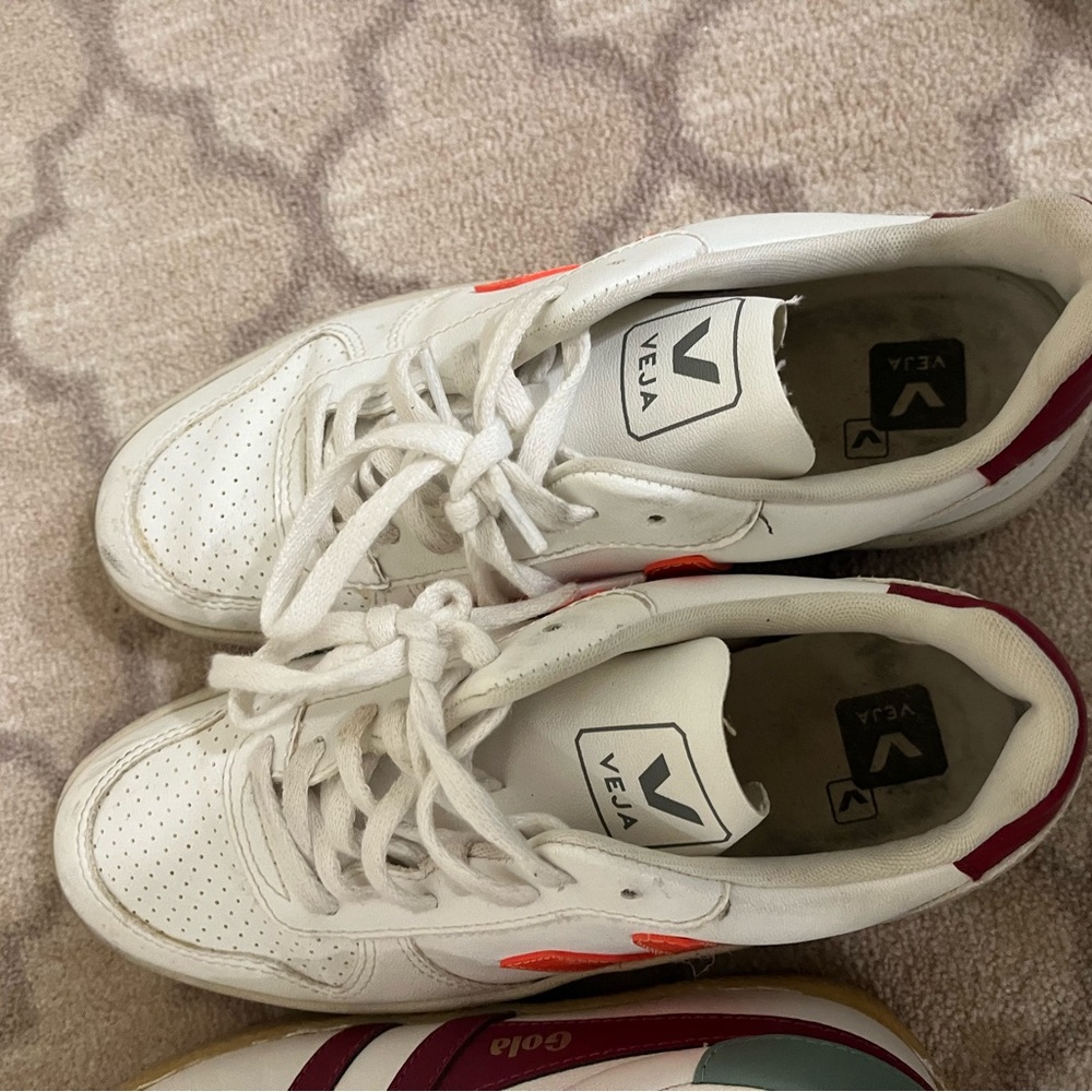 Veja White Sneakers with Red and Orange Details